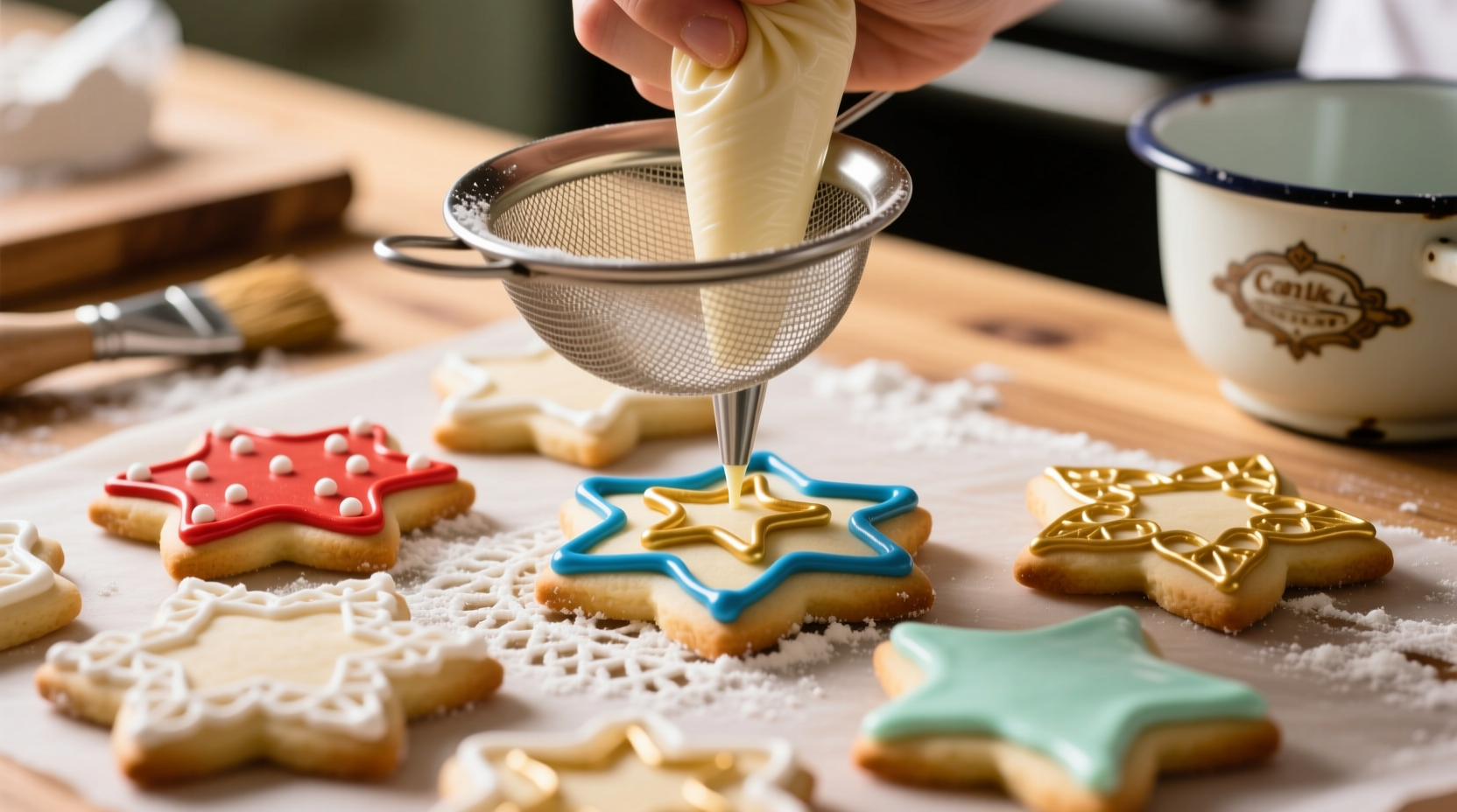 decorate cookies like a pro with a mesh strainer