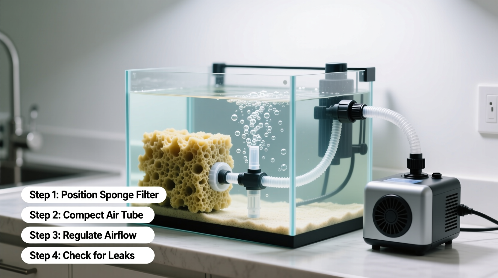 step by step guide to setting up a sponge filter with an air pump for optimal aquarium health