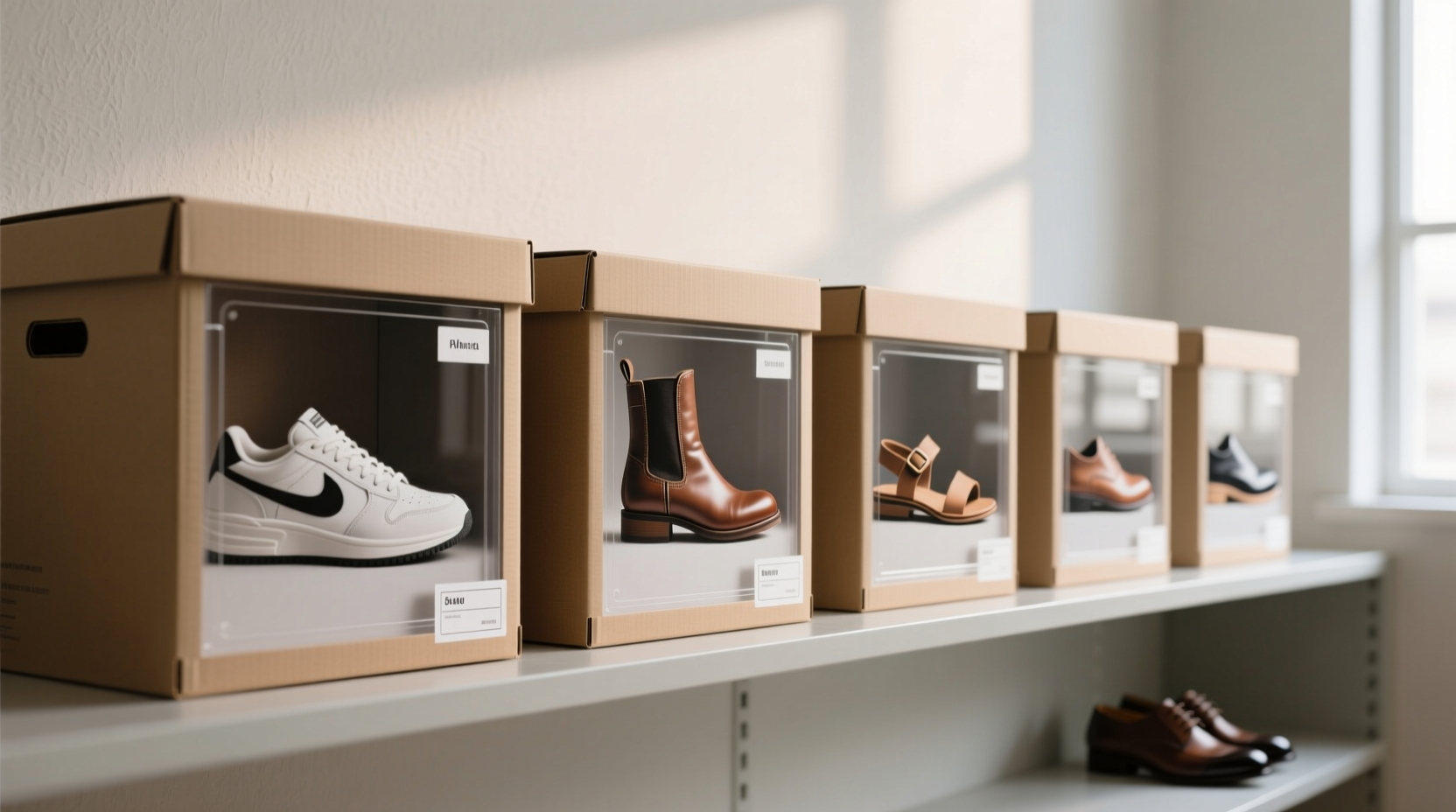 find your shoes by putting pictures on storage boxes