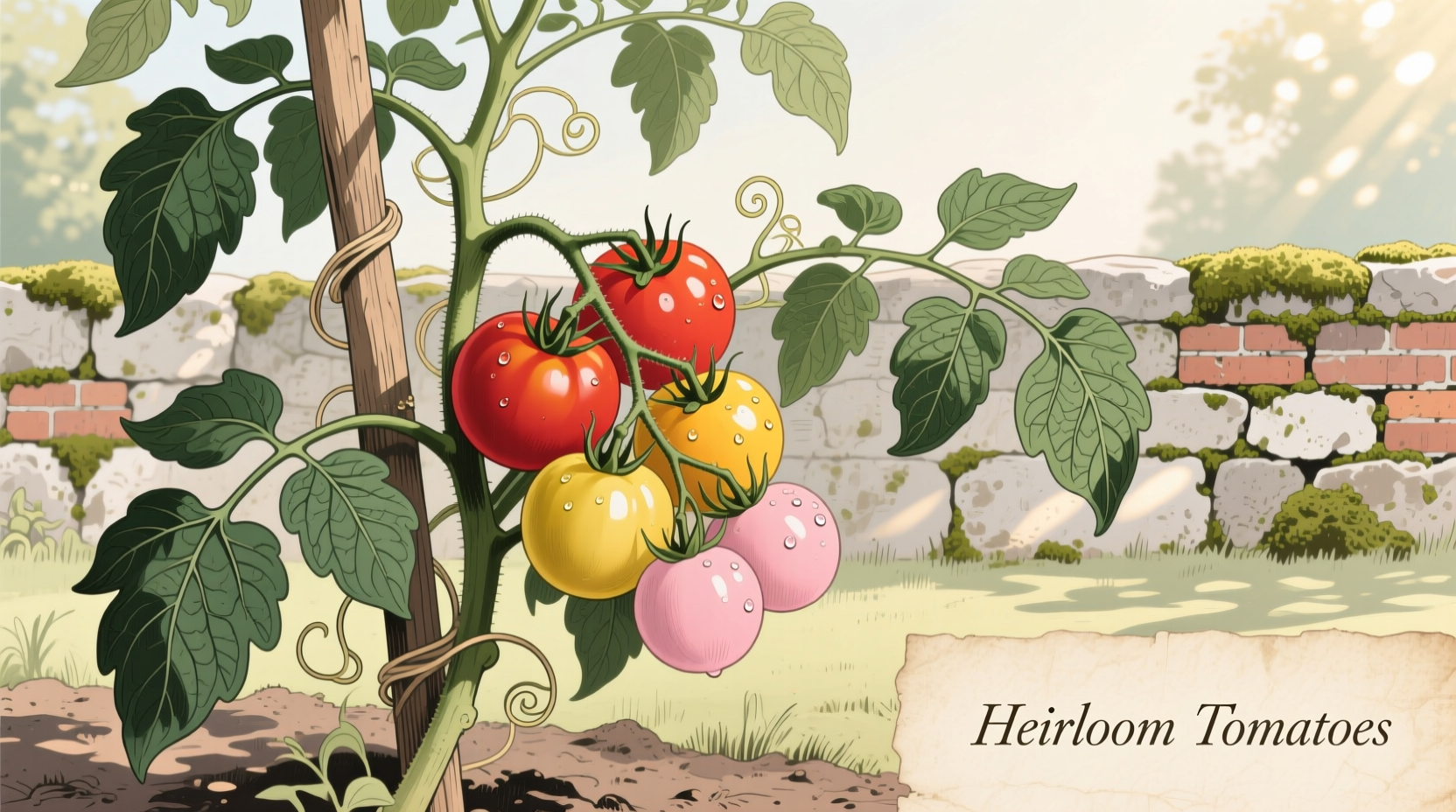 Heirloom tomato vines swaying in gentle breeze