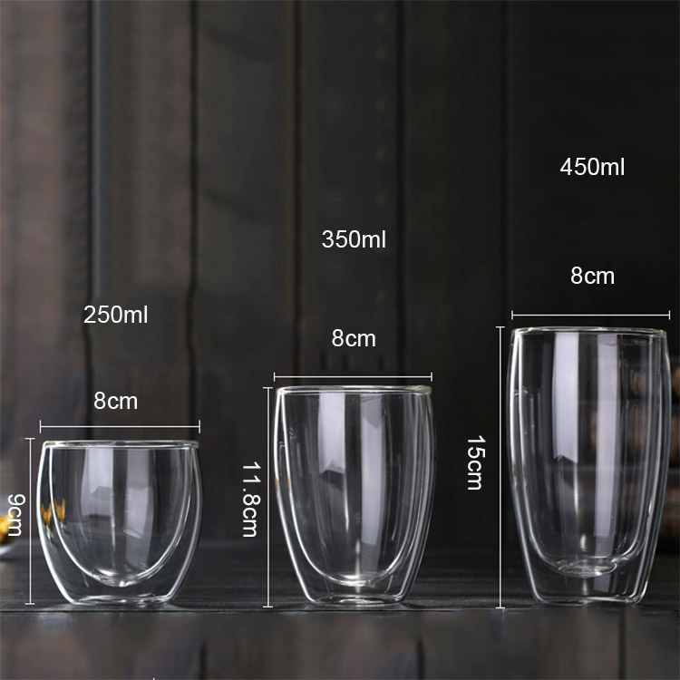 250ml 350ml 450ml Double Wall glass cup with  Lid