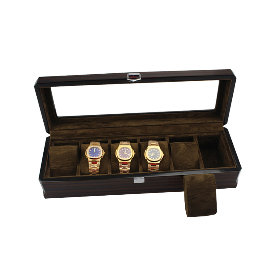 Luxury Custom Display Long Wooden Watch Storage Box For 6 Slots Watches