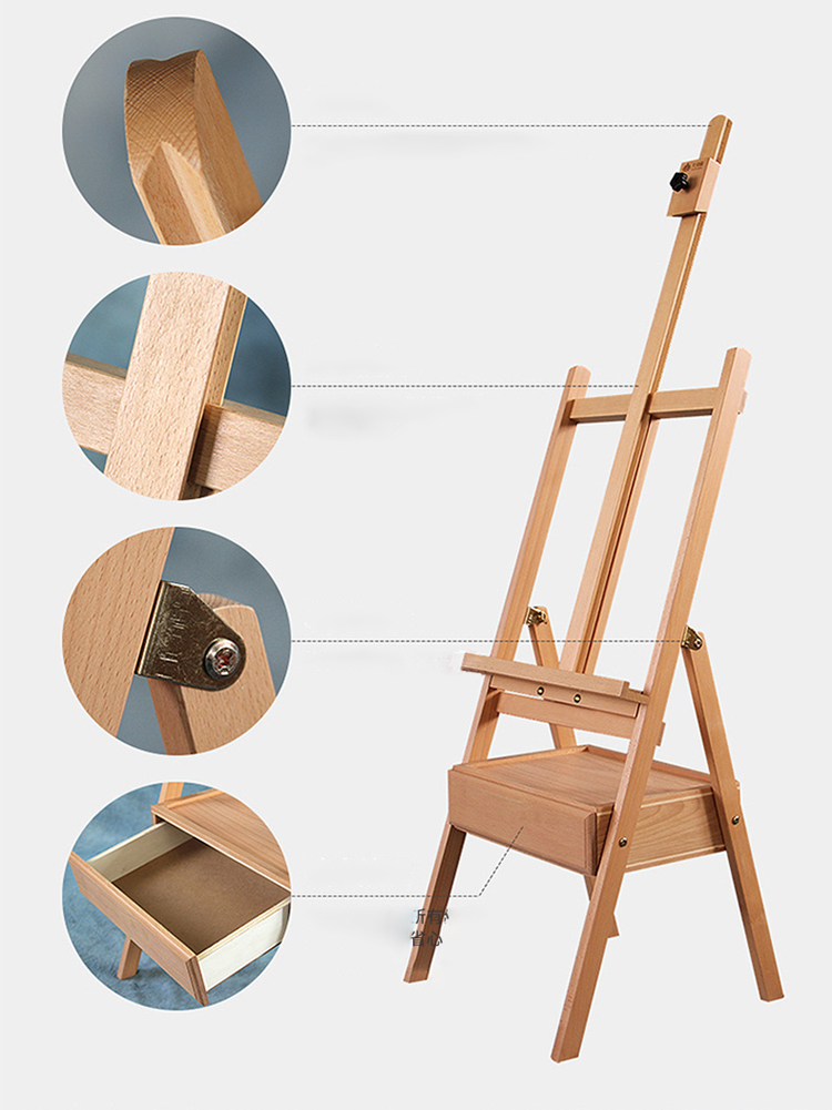 Beech Wood Art Gallery Display Artist Stand Wood Painting Easel with Drawer