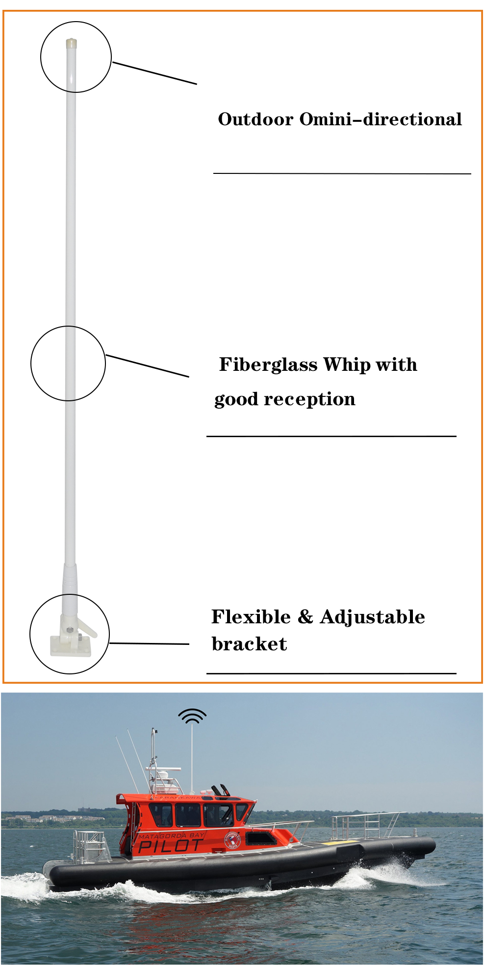 156MHz Fiberglass Marine Cb Antenna 50Ohm Marine AM FM Aerial