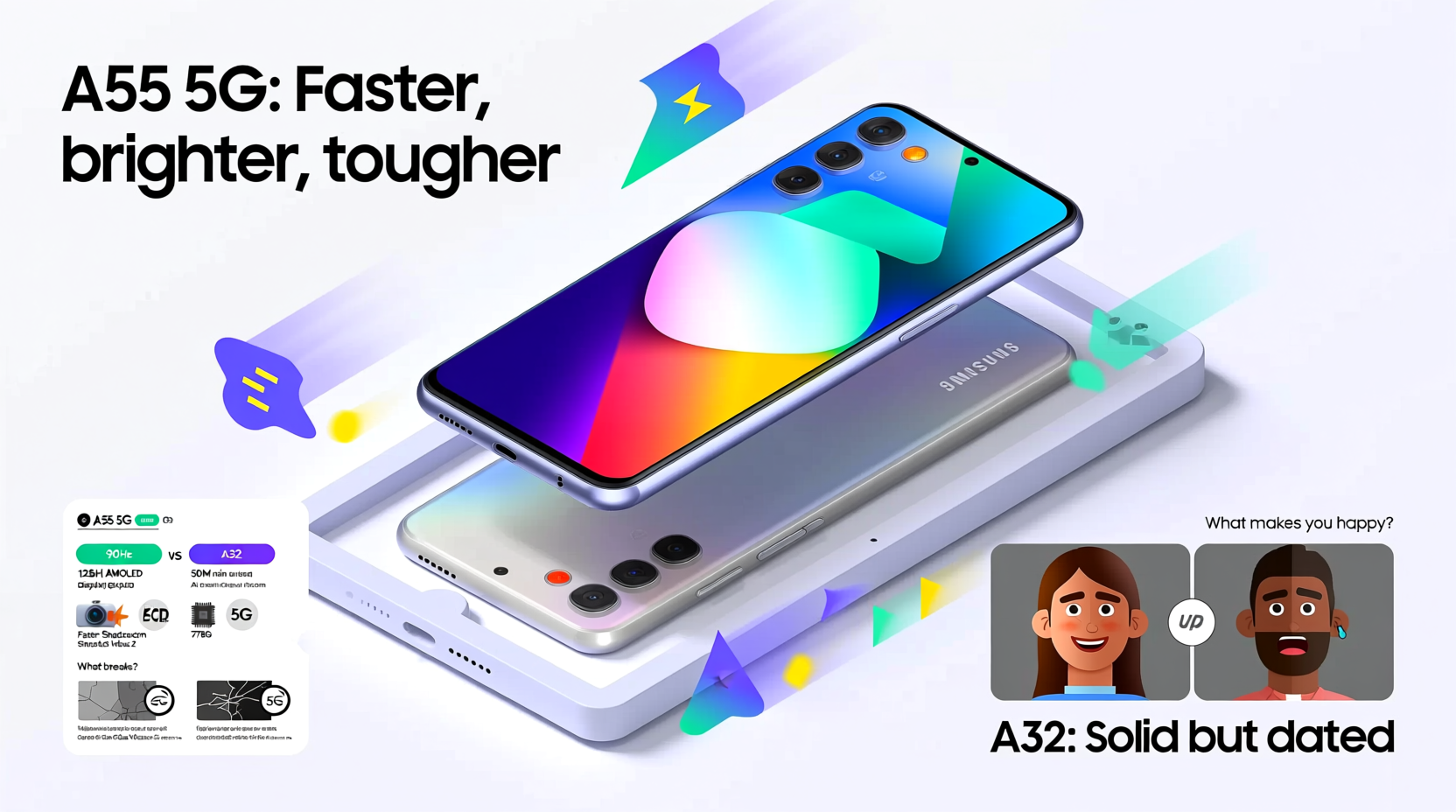 is the samsung a55 5g worth the upgrade from the a32 what breaks what makes you happy