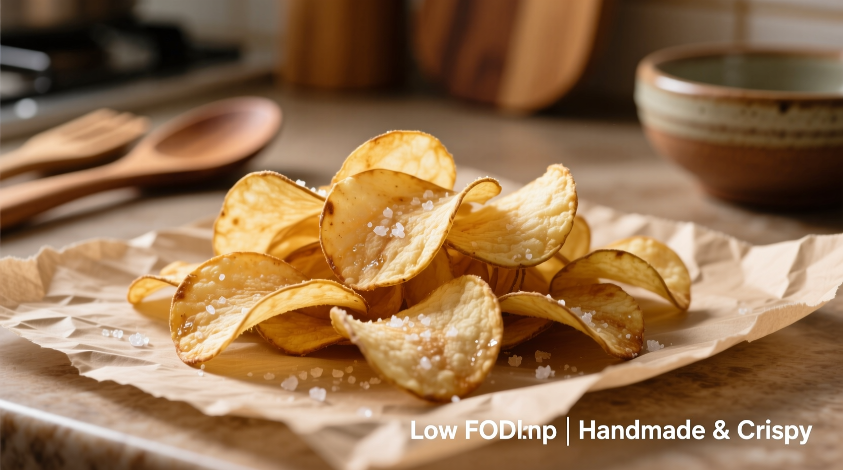 Homemade low FODMAP potato chips on parchment paper