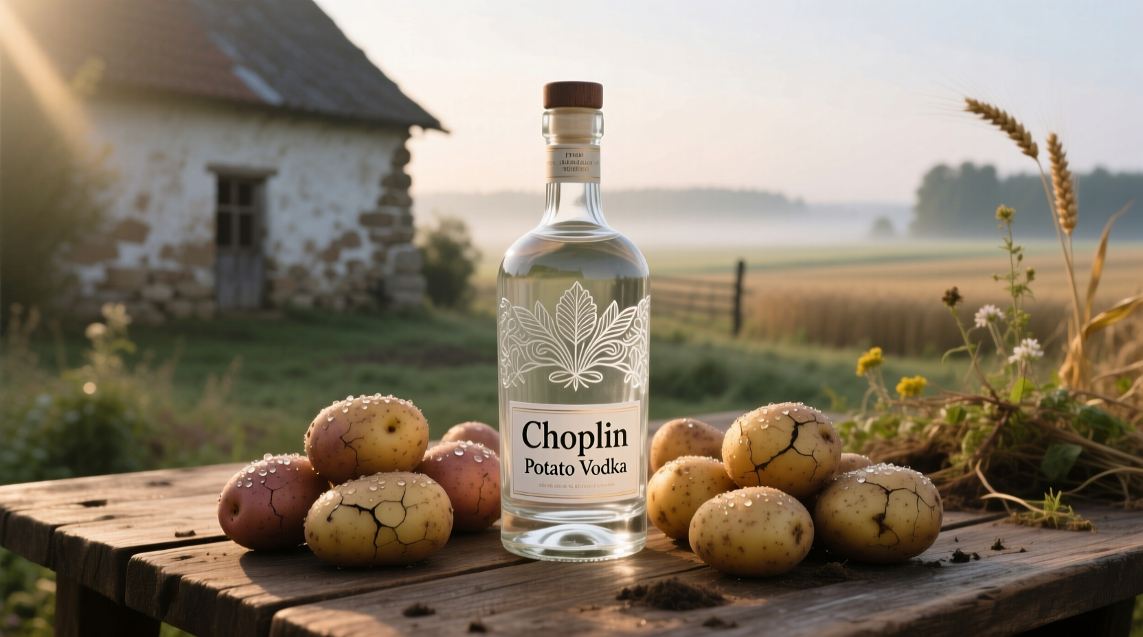 Chopin Potato Vodka bottle with fresh potatoes