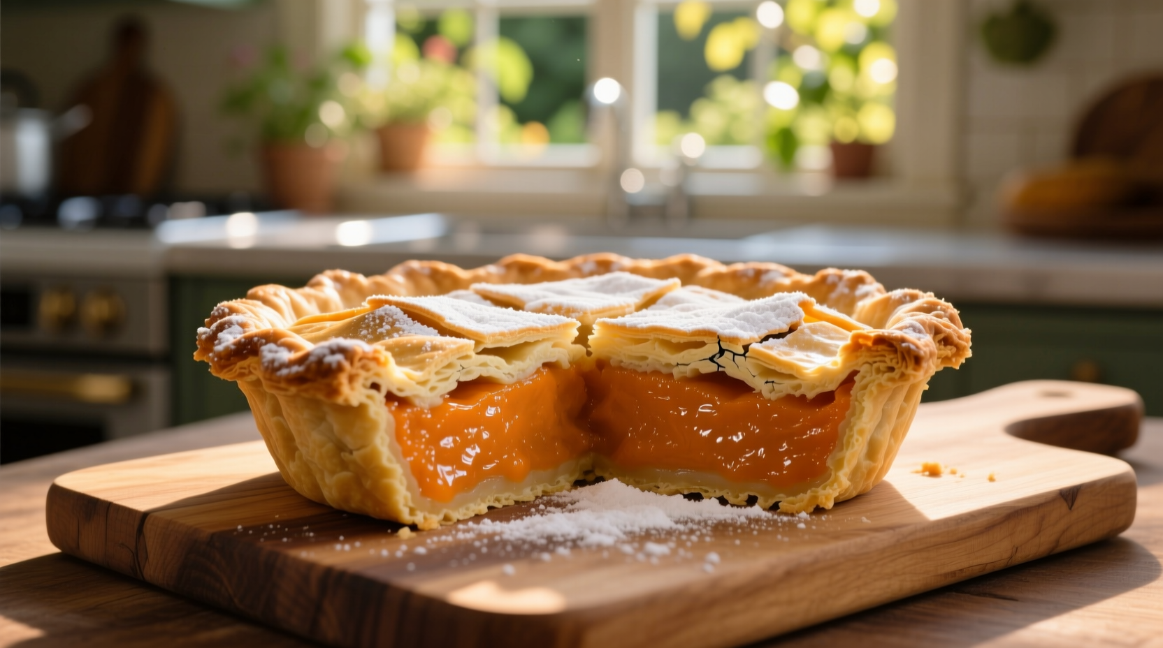 Golden sweet potato pie with flaky crust
