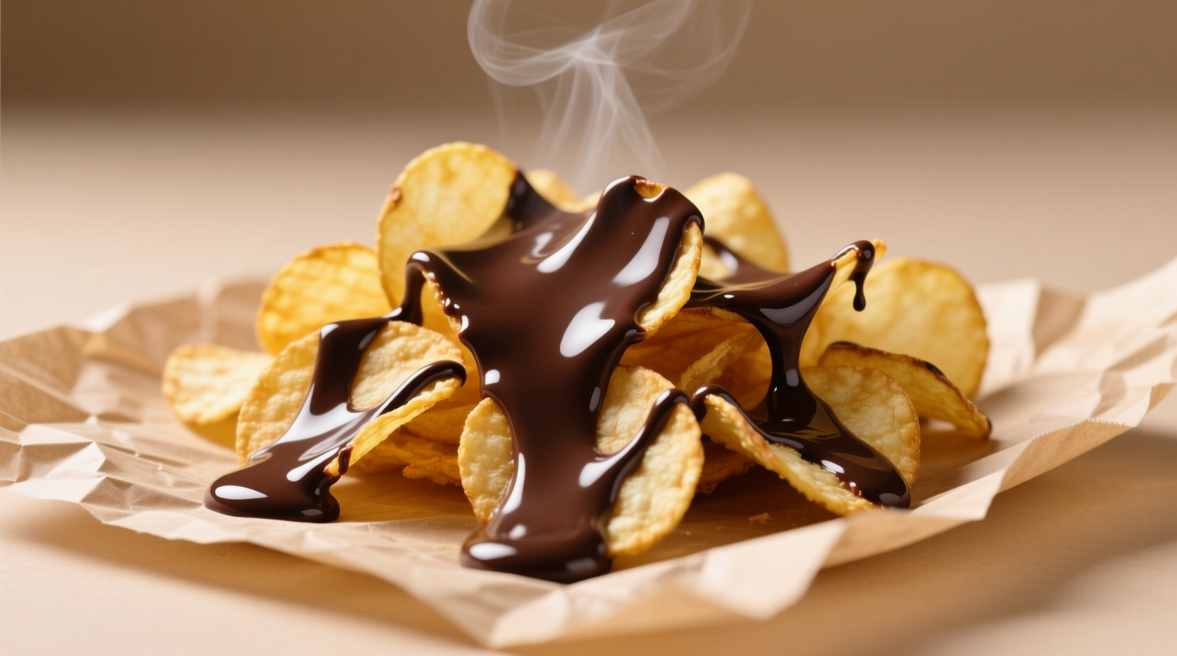 Homemade chocolate drizzled potato chips on parchment paper