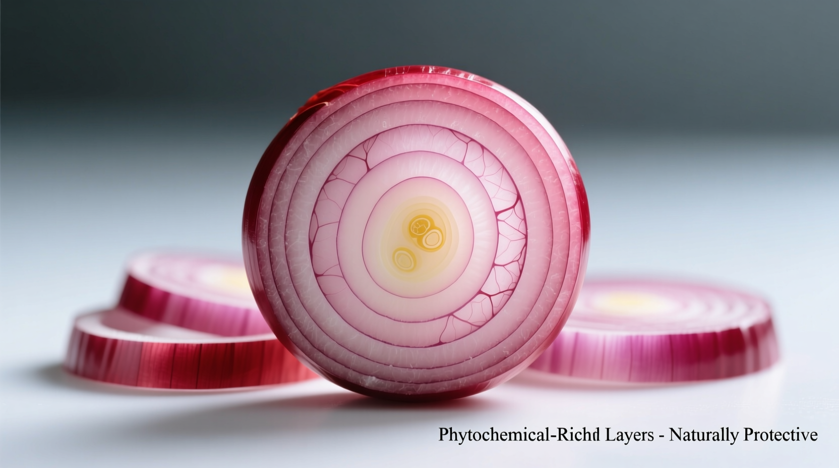 Red onion slices showing phytochemical-rich layers