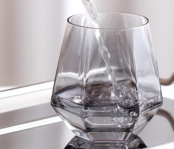 Hexagonal Clear Cup Stock OEM Colored Gold Rim Whiskey Glass Cup