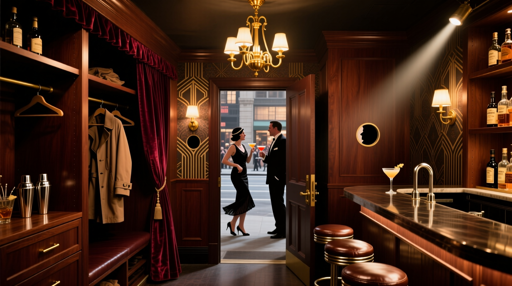 coat closet turned into a speakeasy