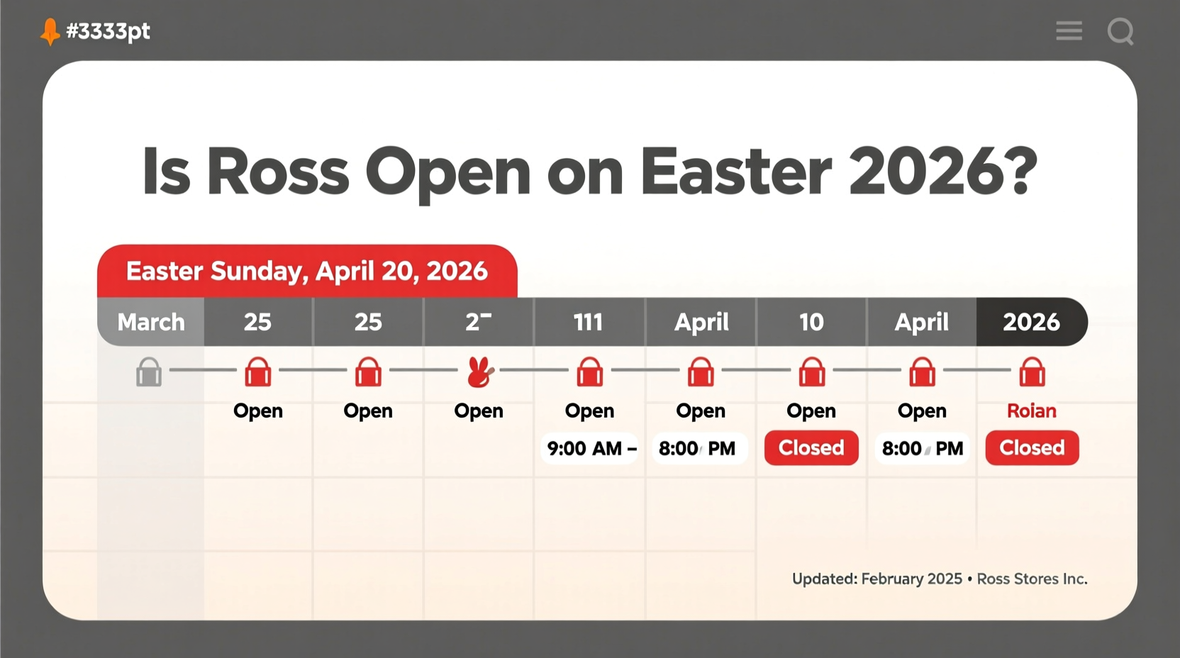 is ross open on easter 2026