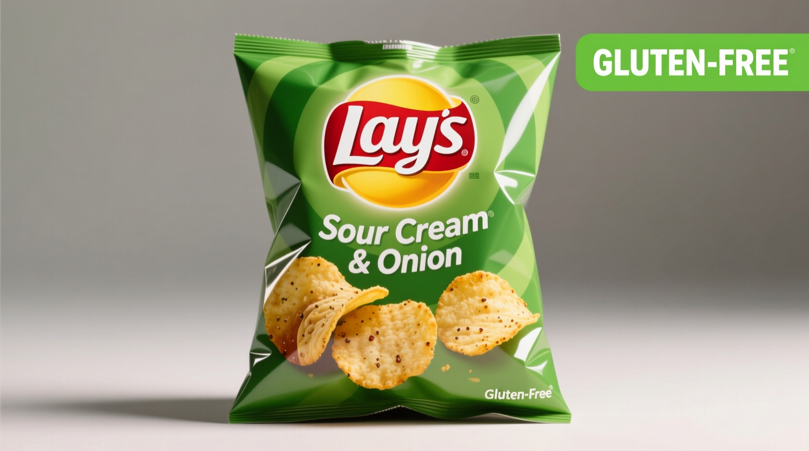 Lay's Sour Cream and Onion chips bag with gluten-free label