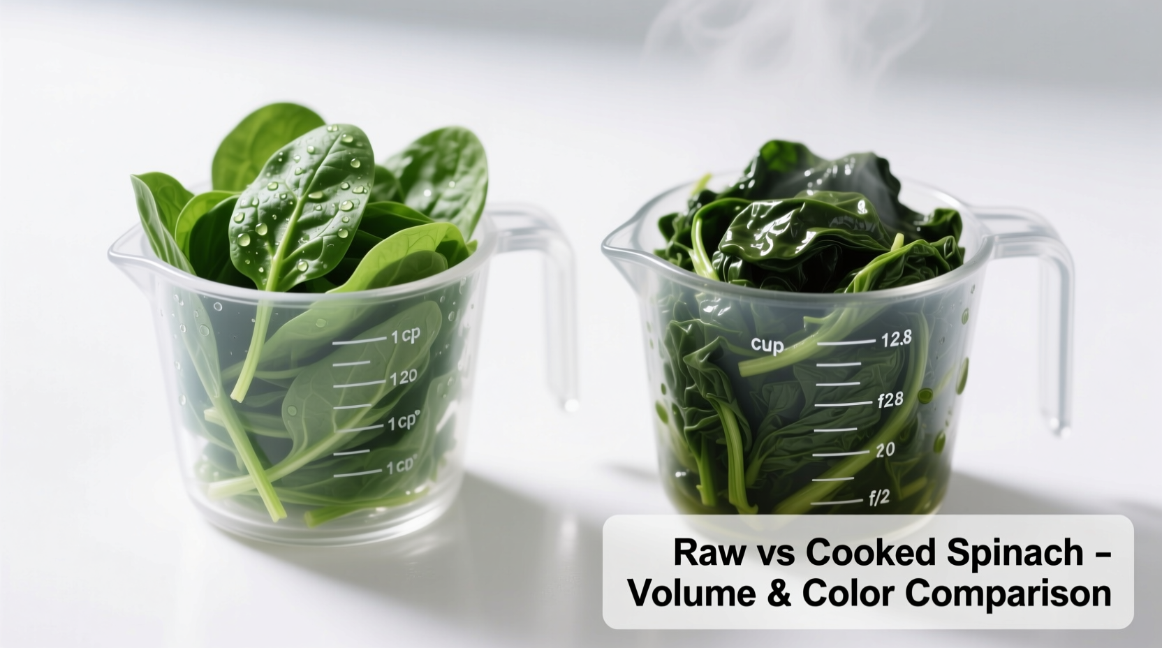 Raw spinach versus cooked spinach in measuring cups