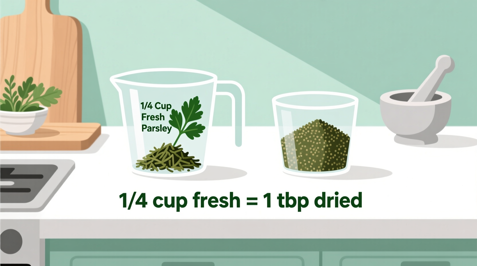 how much dried parsley equals 1 4 cup fresh parsley