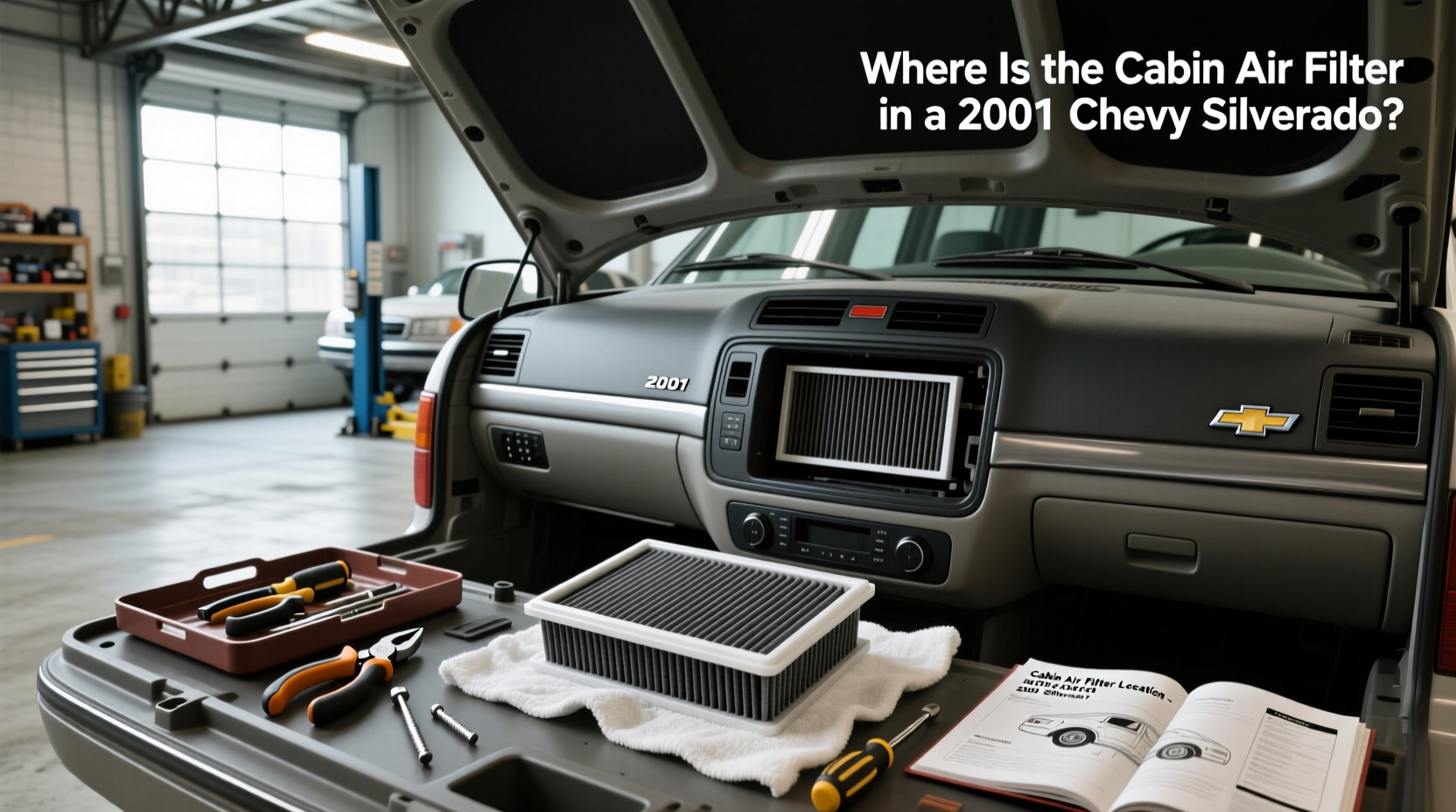 OEM-style cabin air filter for 2000 Chevy Silverado with airflow arrow indicator