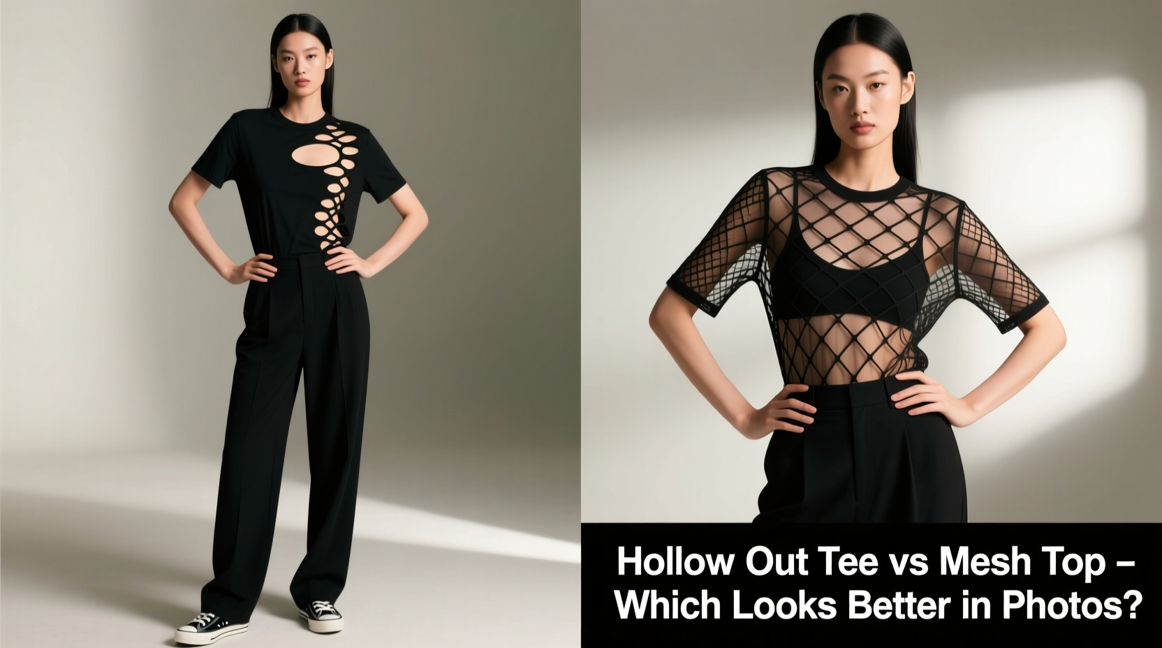 hollow out tee vs mesh top which one actually looks better in photos