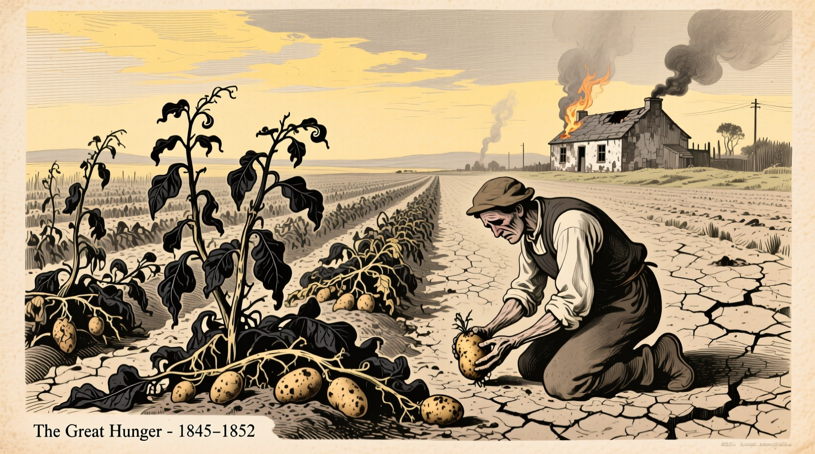 Historical illustration of potato blight devastation