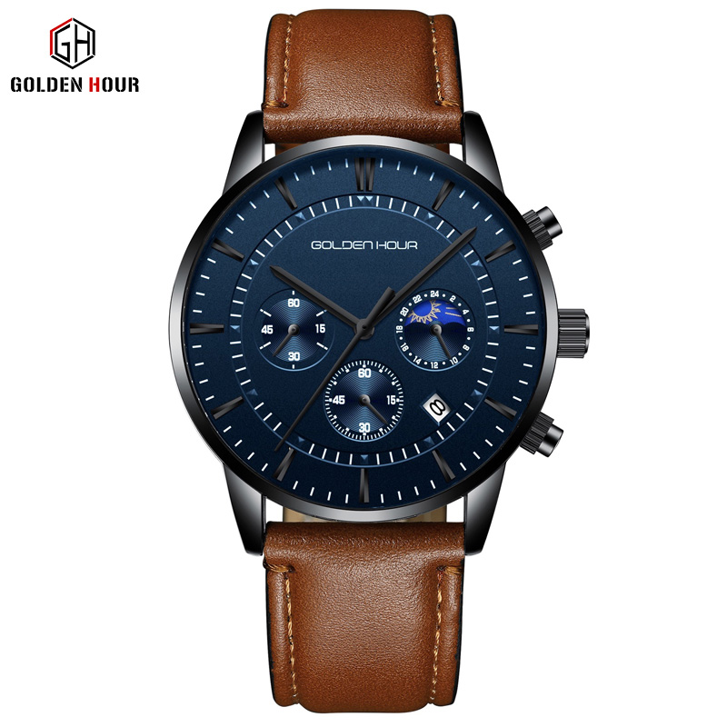 GOLDEN HOUR montres pour hommes marque de luxe décontracté montres à Quartz Hodinky heure mâle horloge Relogio Masculino