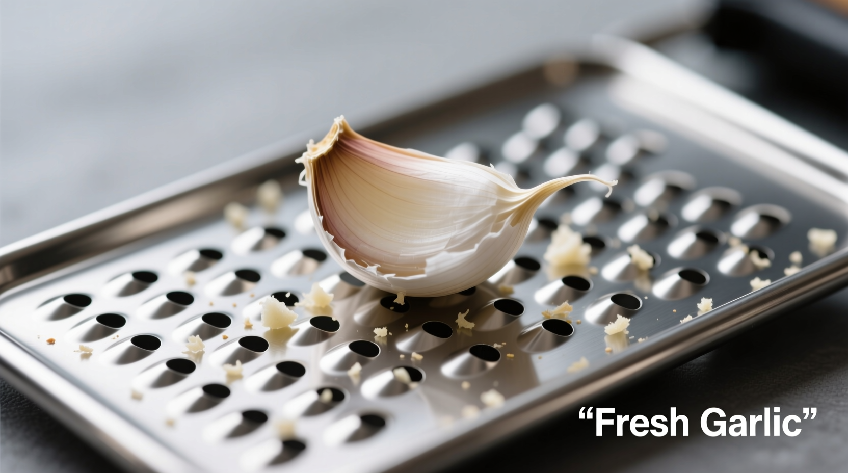 Stainless steel garlic grater plate with fresh garlic