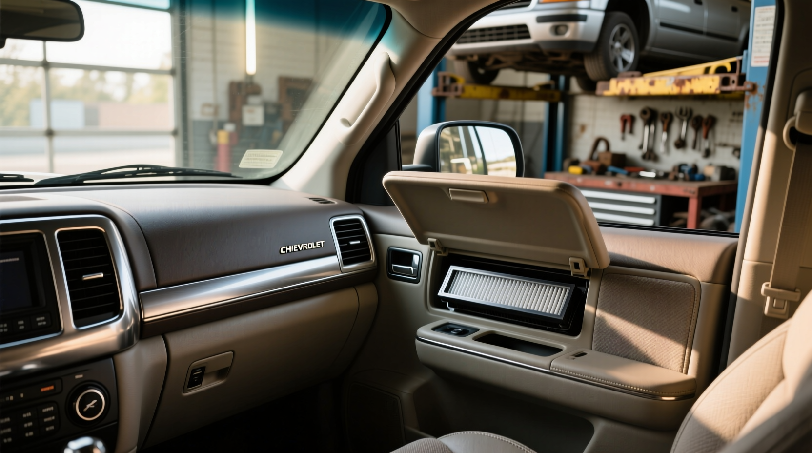 Cabin air filter location in 2000 Chevy Silverado behind glove box