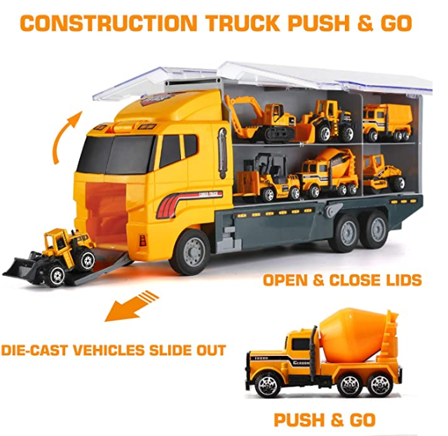 Huiye 2020 best selling 19 in 1  Engineering Construction Carrier Truck Toy Set diecast toy vehicles model car truck toy
