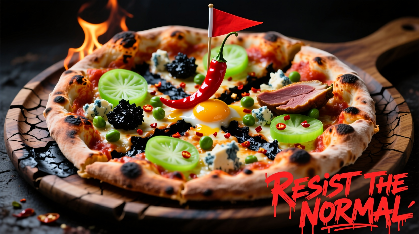 Rebellious tomato pizza with unconventional toppings