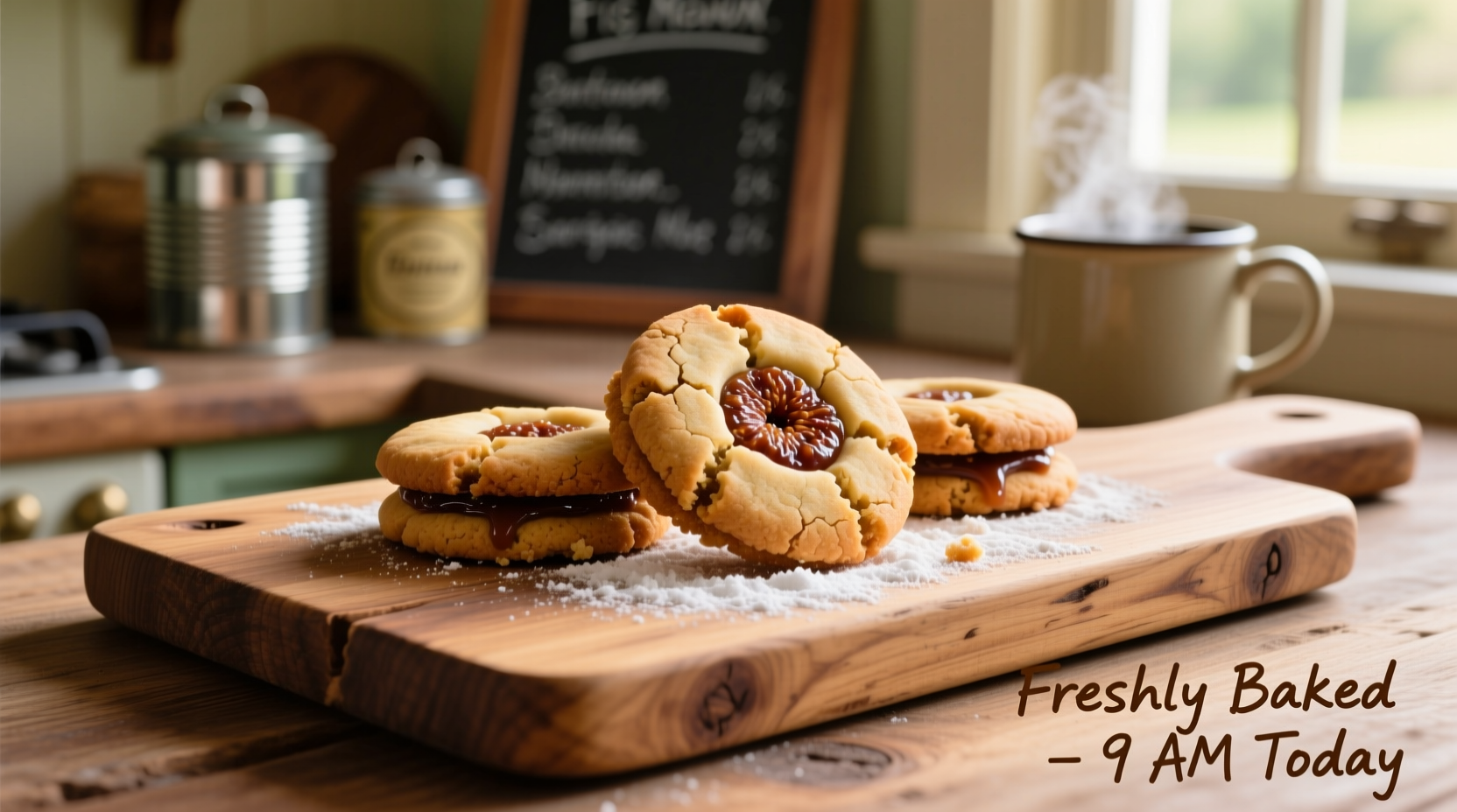 Homemade fig newtons on rustic wooden board