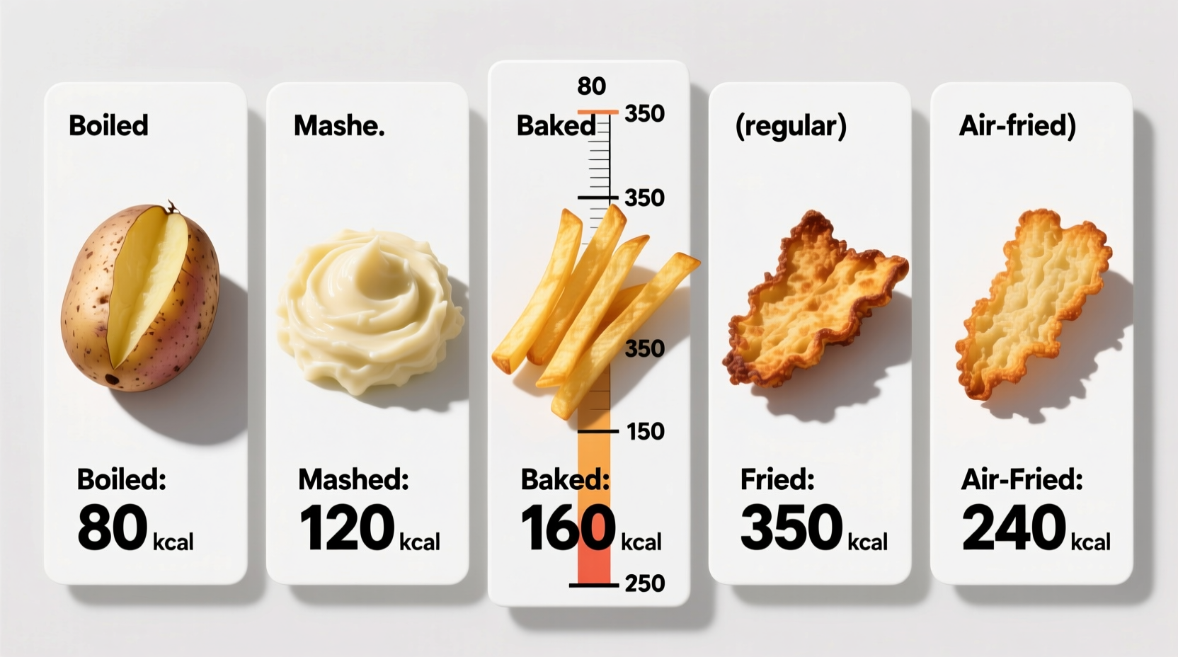 Potato preparation methods comparison showing calorie differences