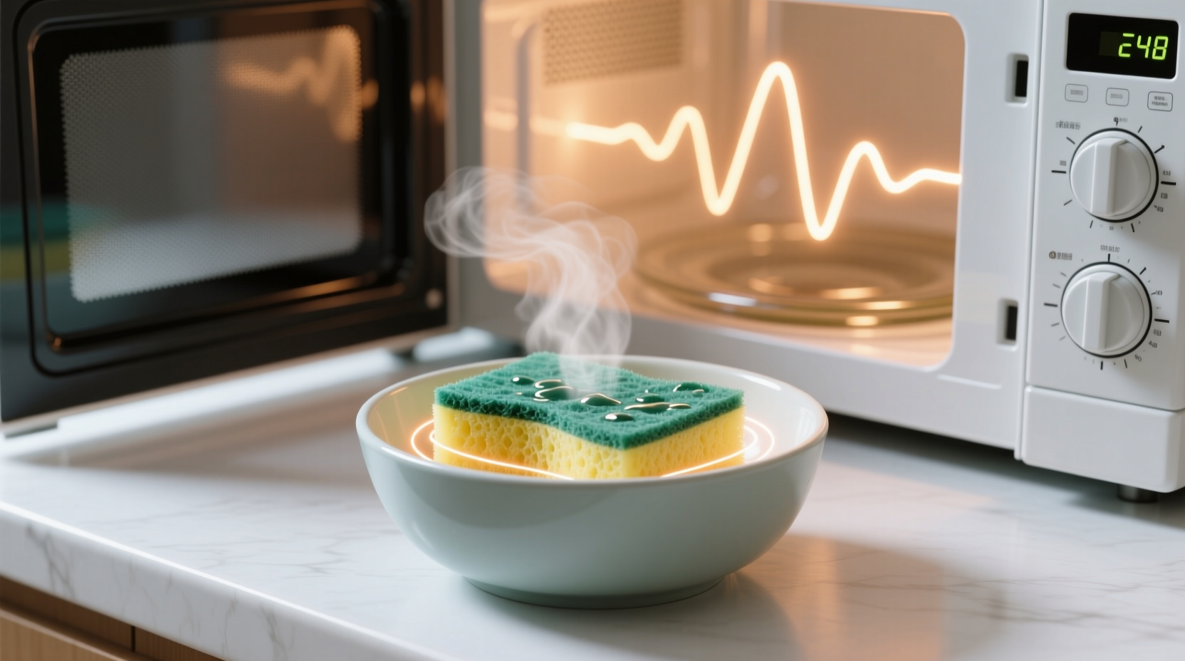 macgyver tip disinfect your sponges in the microwave