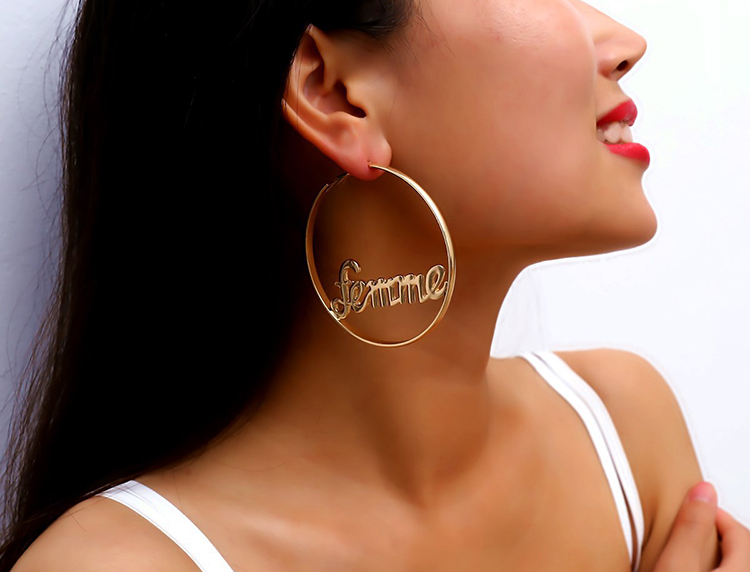 Cheap Jewelry Custom Personalised Name Alloy Hoop Large Gold Earring