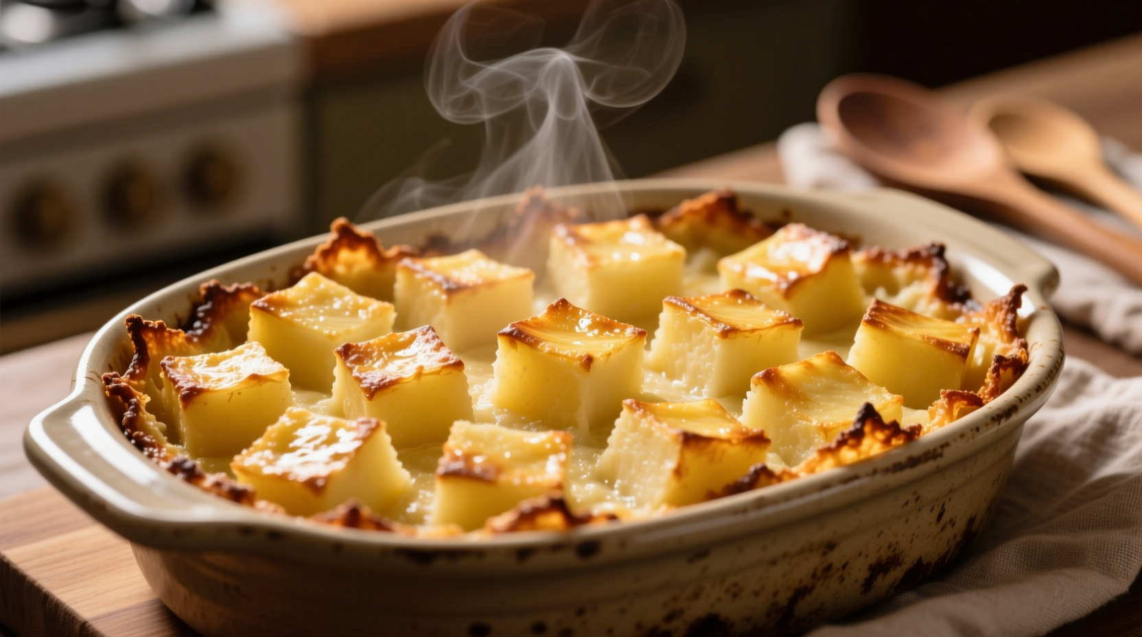 Golden cubed potato casserole with crispy edges