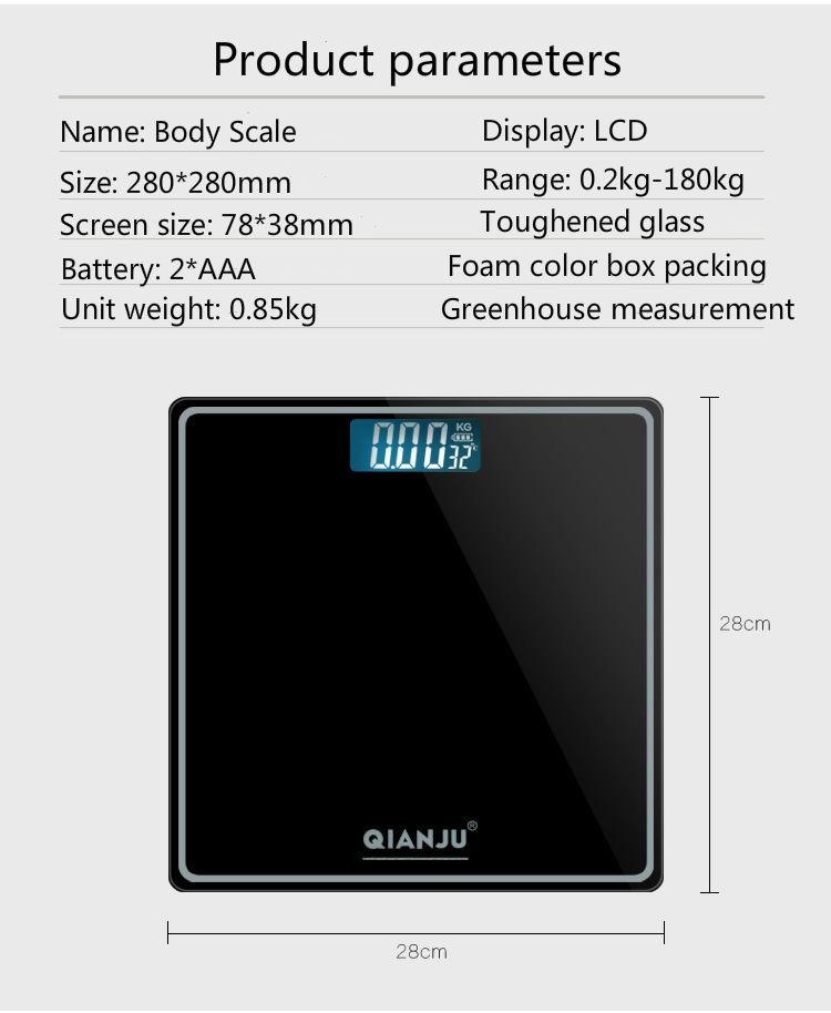 LED Bathroom Scale 180Kg 396lb Body Weight Scale