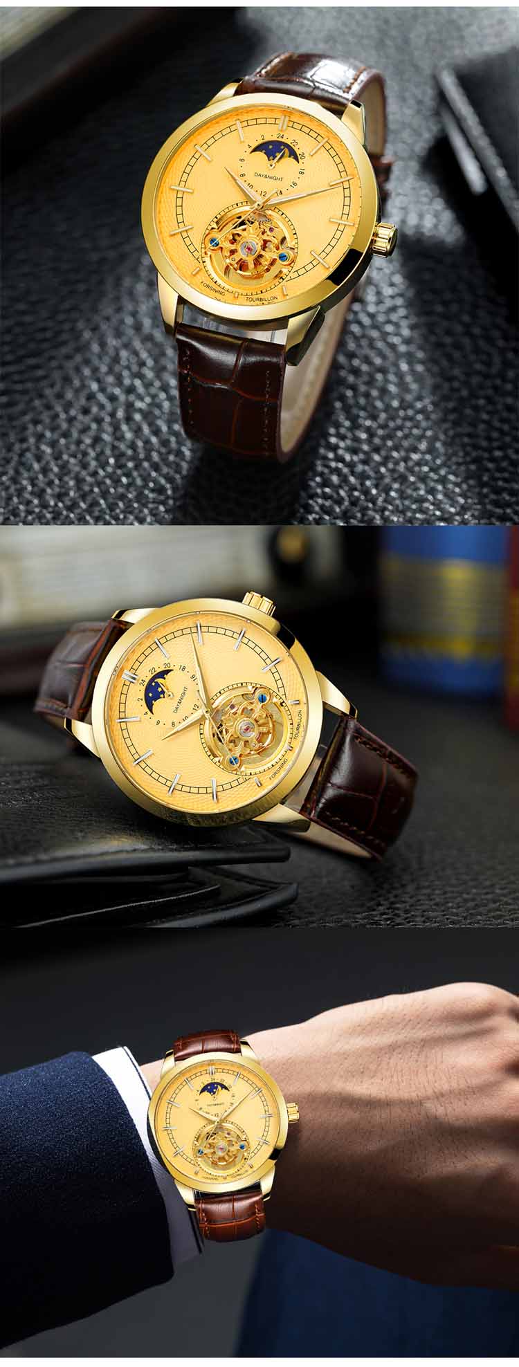 FORSINING 8197, высококачественные, изготовленные в КНР, мужские часы с механизмом, удобный ремешок из искусственной кожи, стойкий к влаге, лучшие ультратонкие повседневные часы