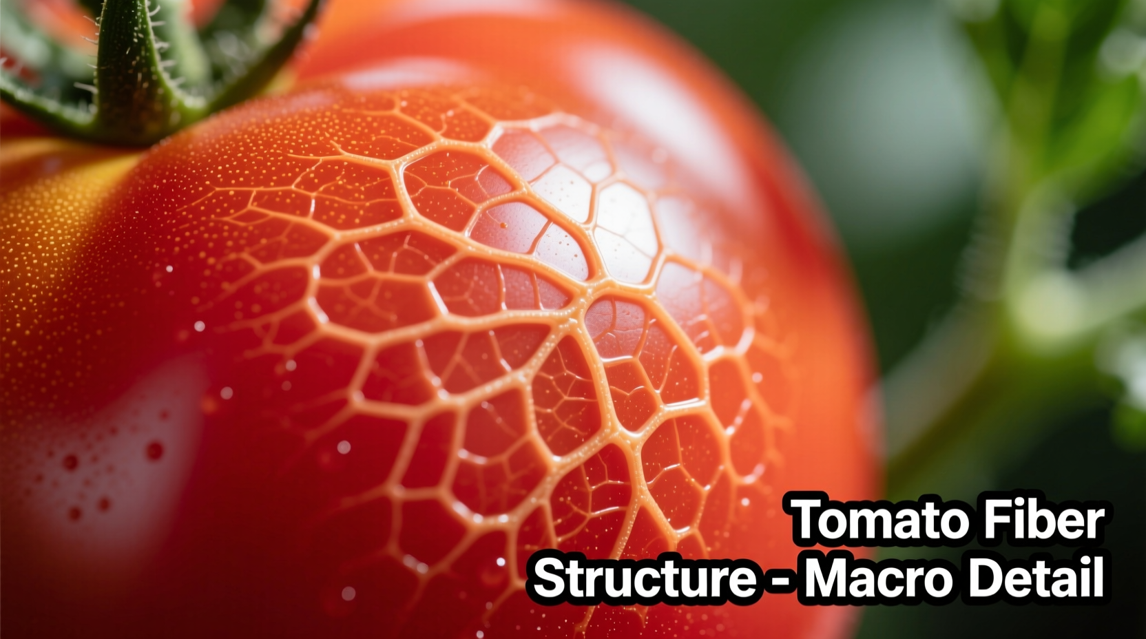 Close-up of tomato with skin showing fiber structure