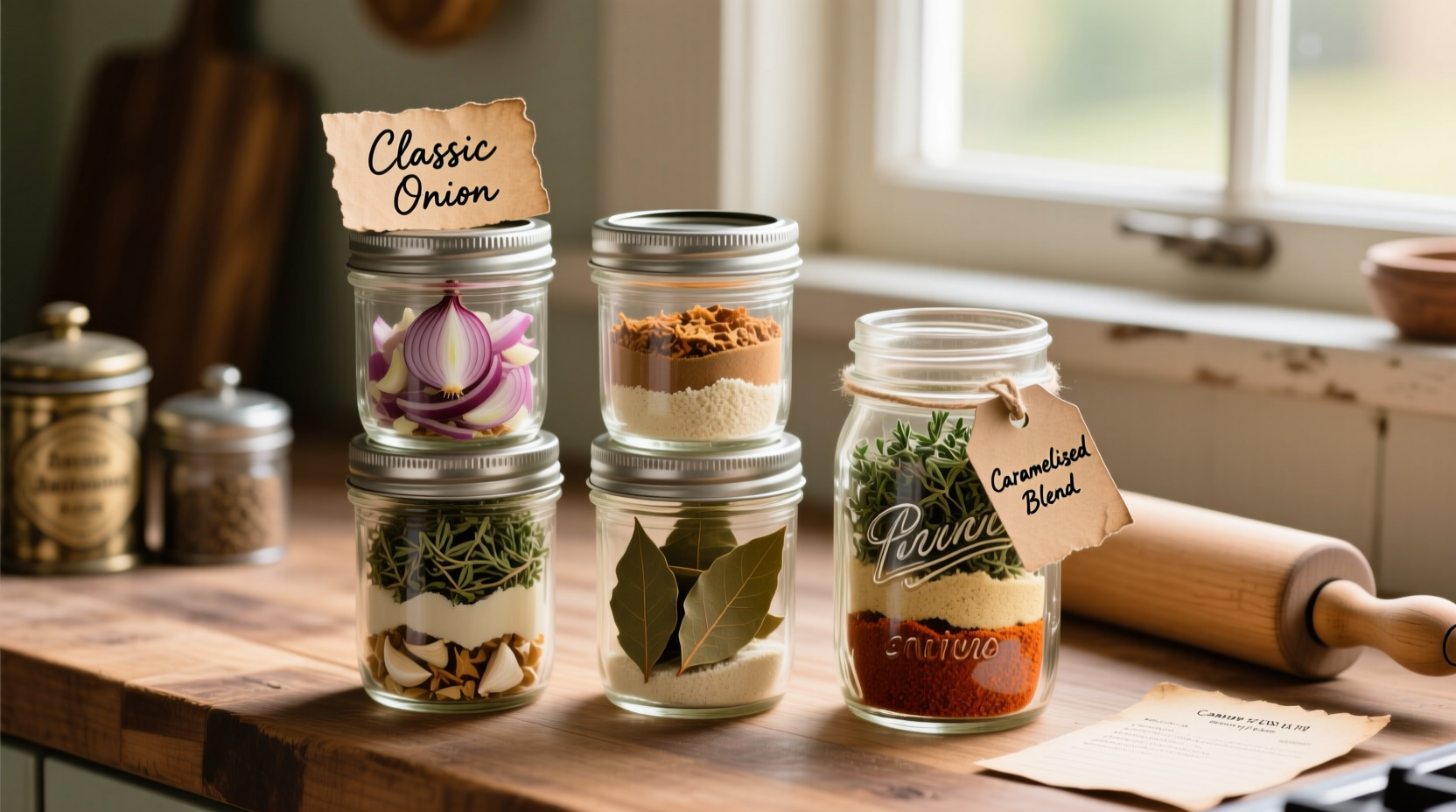 Homemade onion soup mix alternatives in mason jars