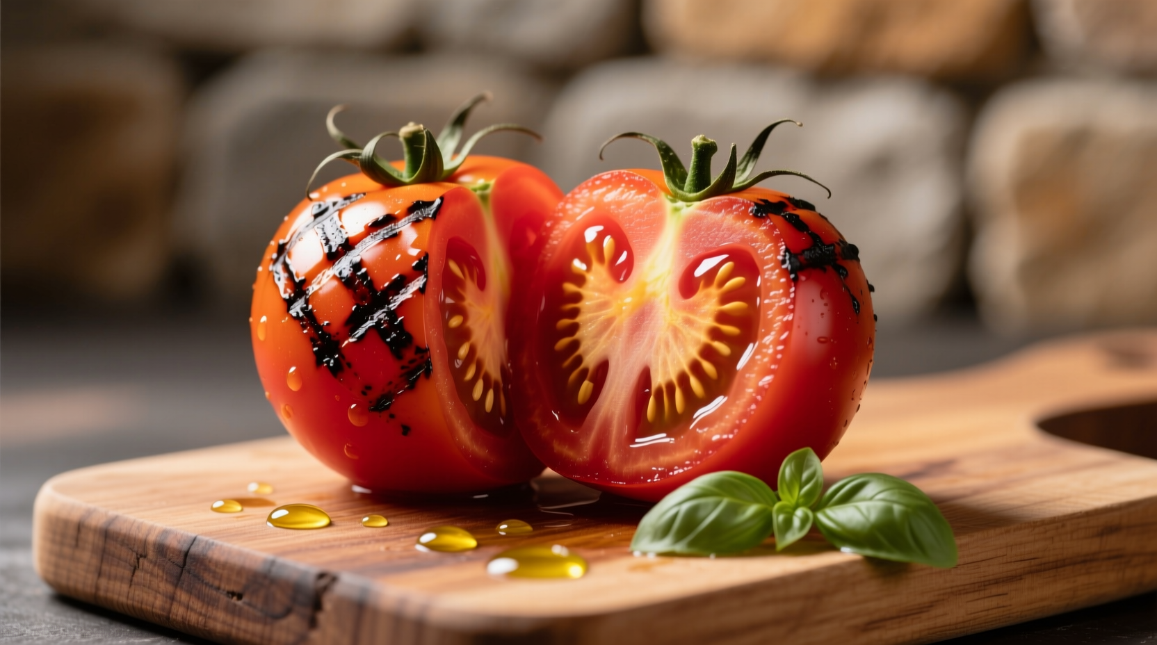 Perfectly grilled Roma tomatoes with char marks