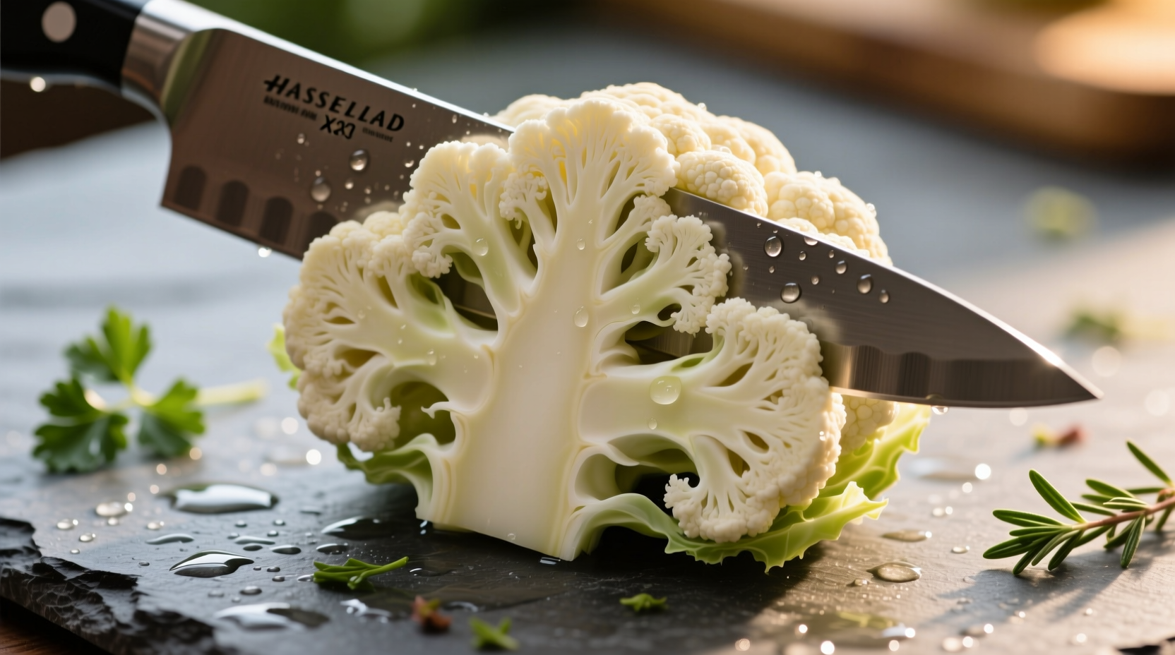 cutting cauliflower