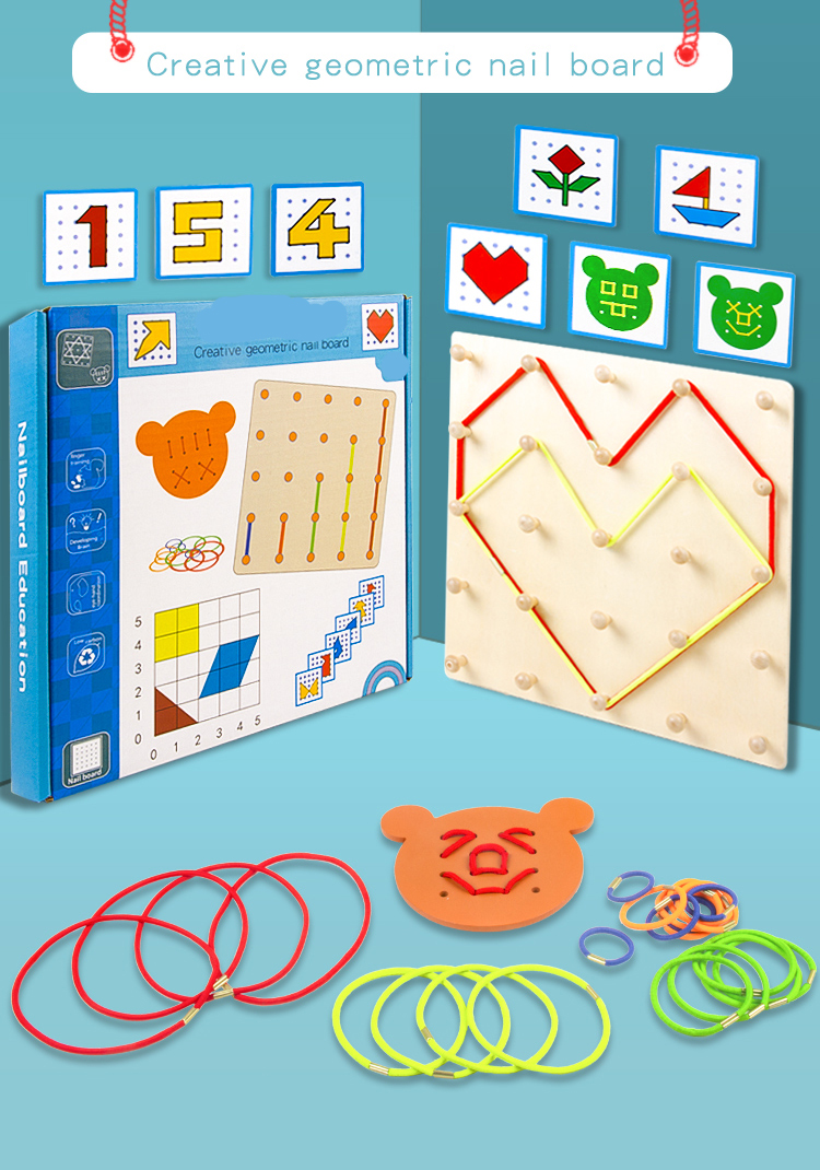 Wholesale Custom Montessori Wooden Geometric Creative Nail Board Hot Selling Develop Kids Hand-eye Coordination Educational Toys