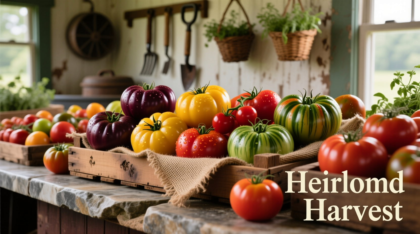 Colorful arrangement of heirloom tomatoes at a tomato bar