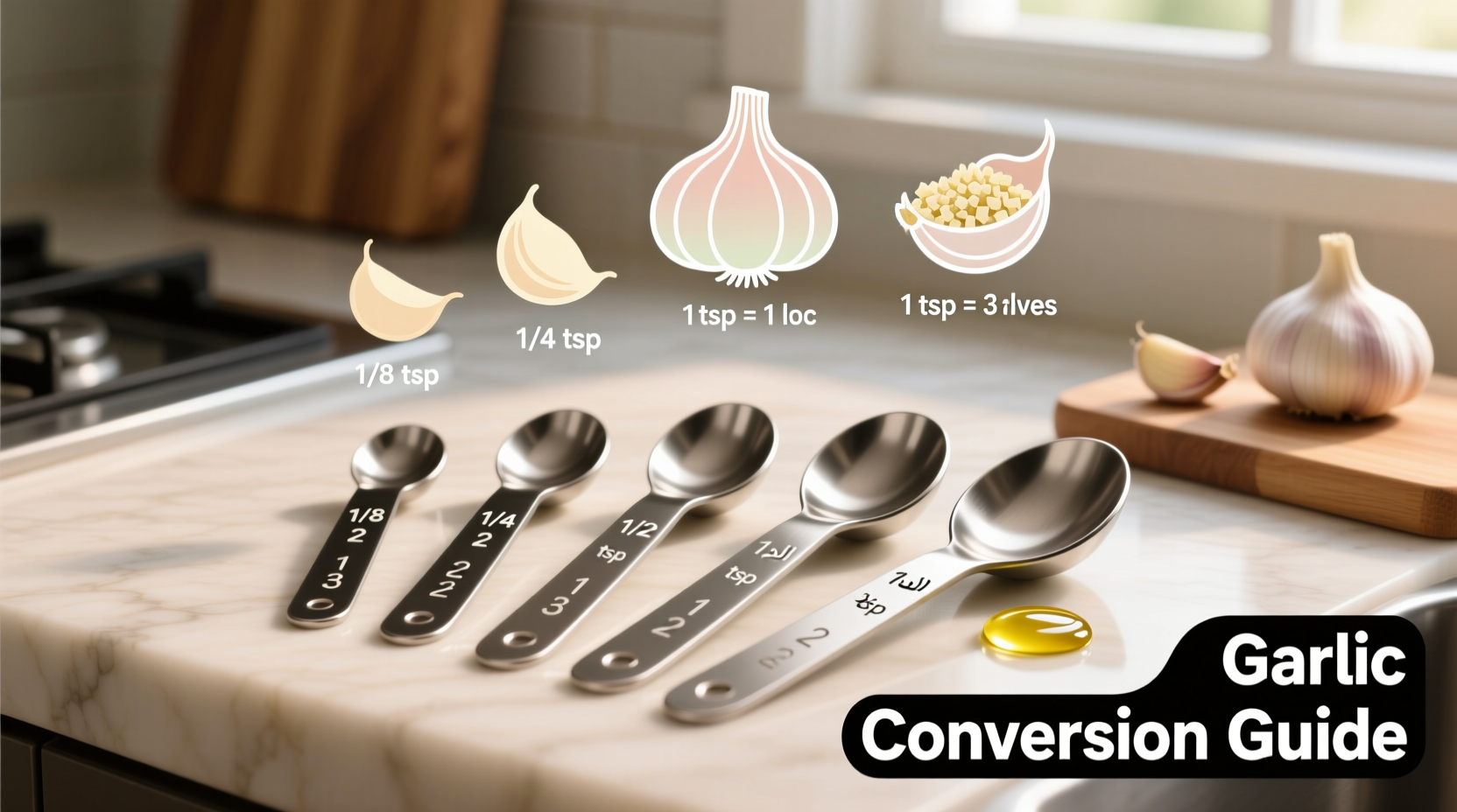 Measurement spoons showing garlic conversions