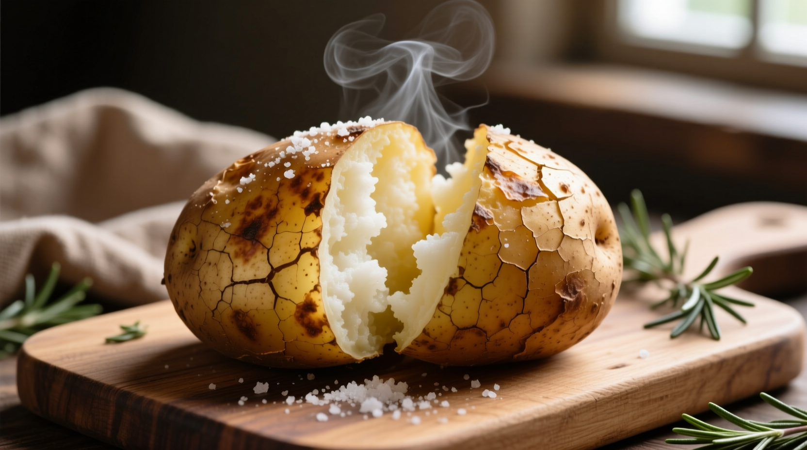Perfectly baked russet potato with crispy skin and fluffy interior