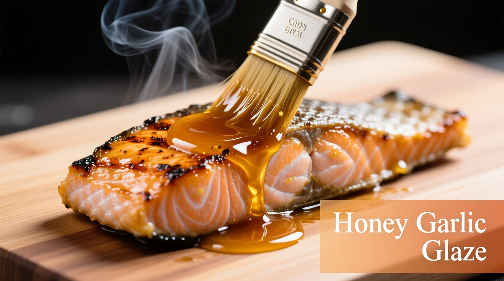 Honey garlic sauce being brushed on salmon fillet