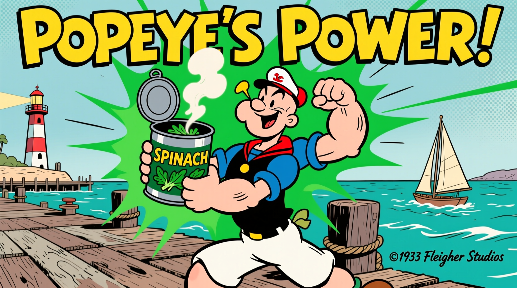 Vintage Popeye cartoon with spinach can