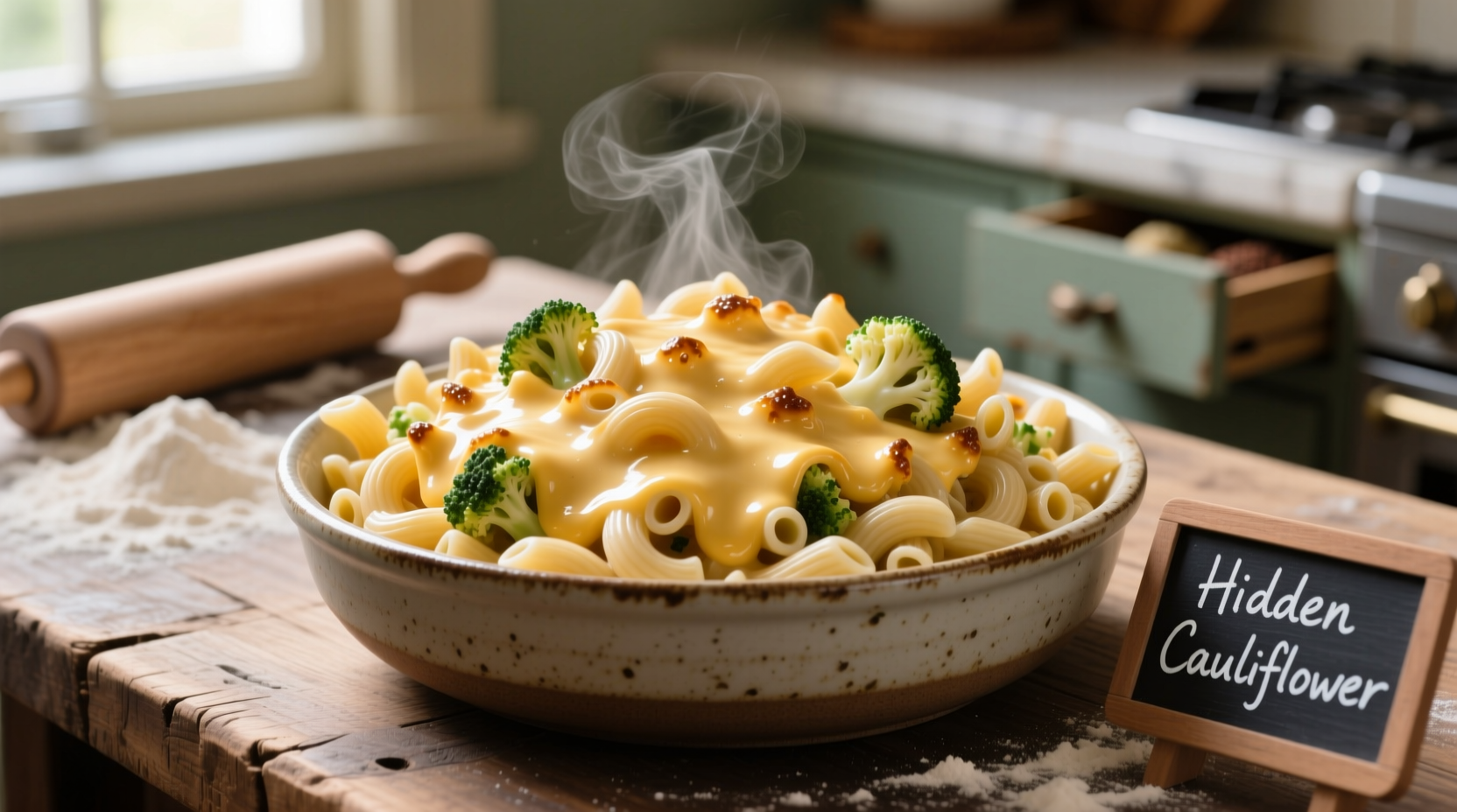 Creamy macaroni and cheese with hidden cauliflower