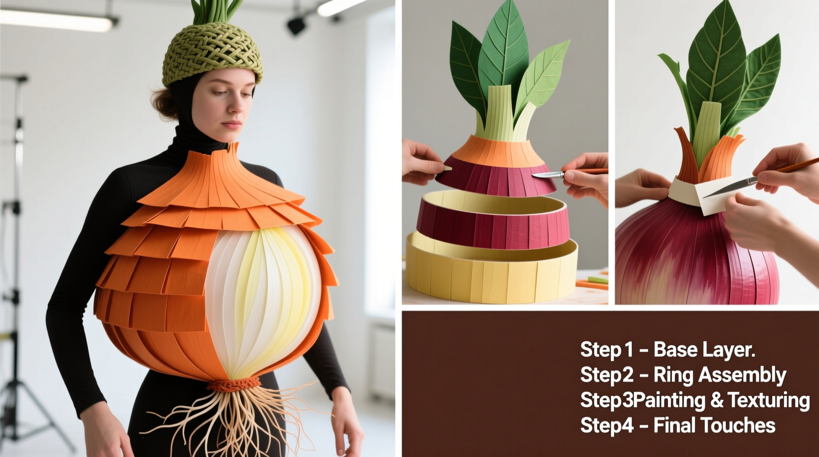 Step-by-step onion costume construction process