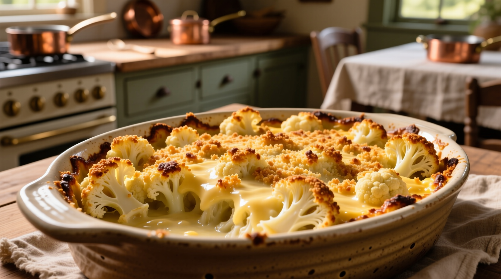 Golden baked cauliflower casserole with crispy topping
