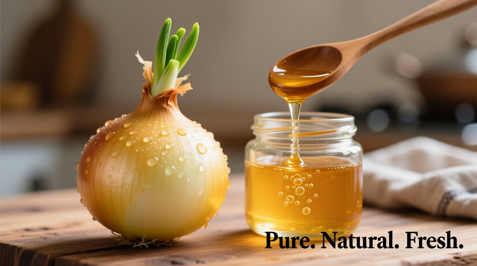 Fresh onion and raw honey in glass jar