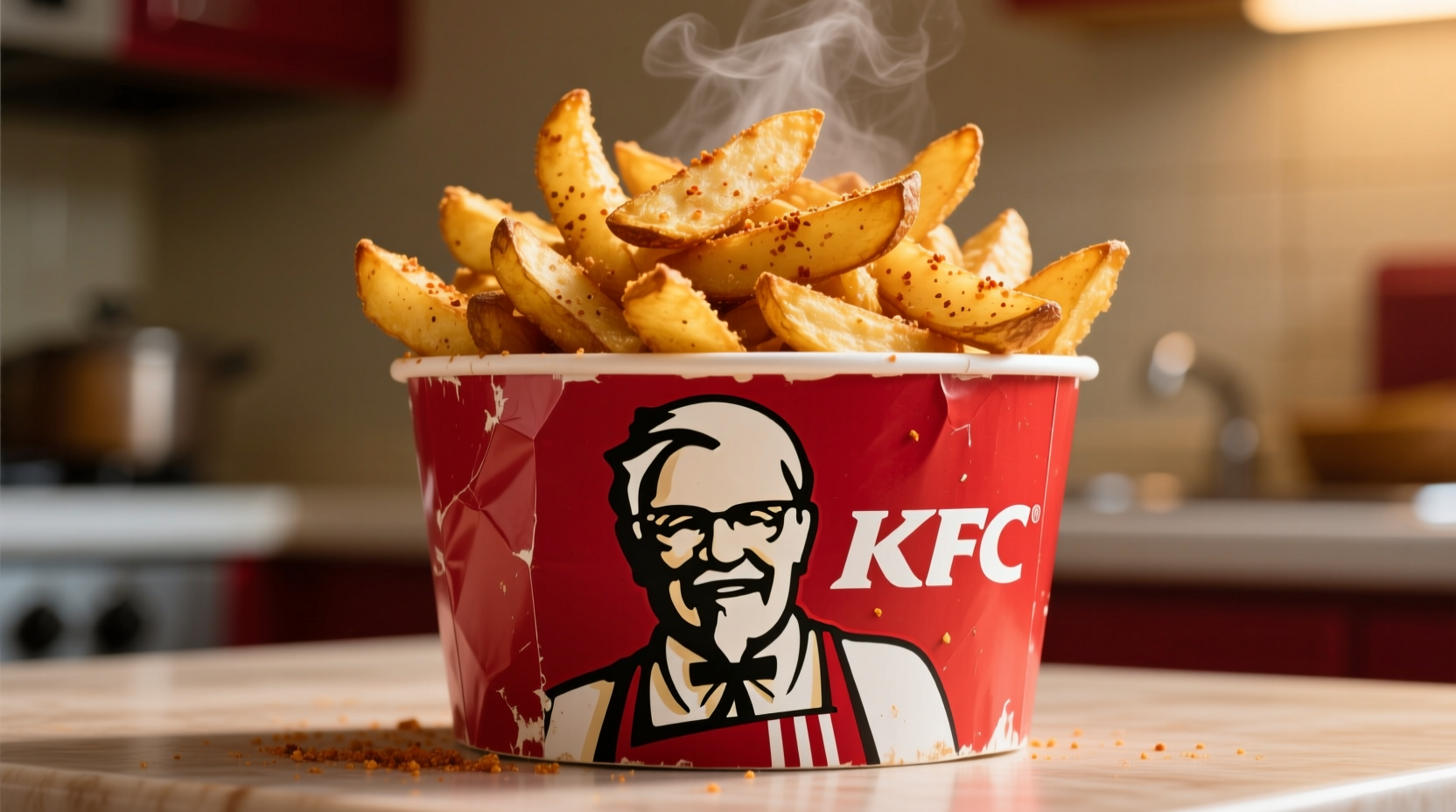 KFC potato wedges served in a red bucket